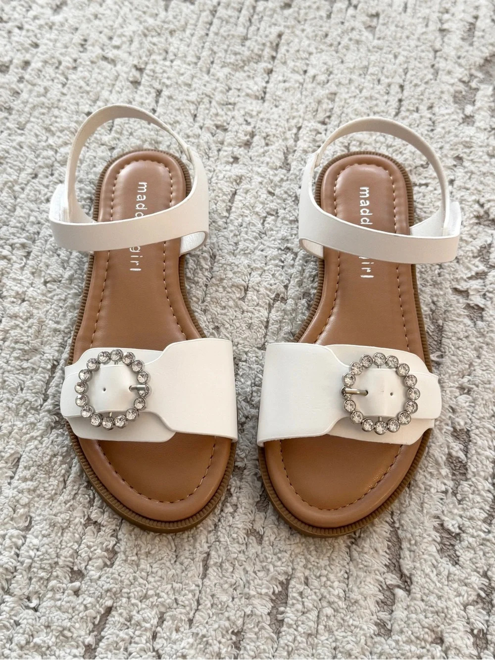 Madden Girl White Girls' Crystal-Accent Buckle Sandals